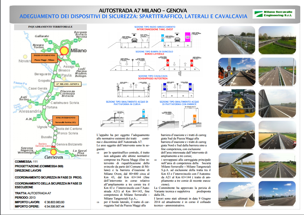 Autostrada A7 Milano - Genova - Adeguamento dei dispositivi di sicurezza